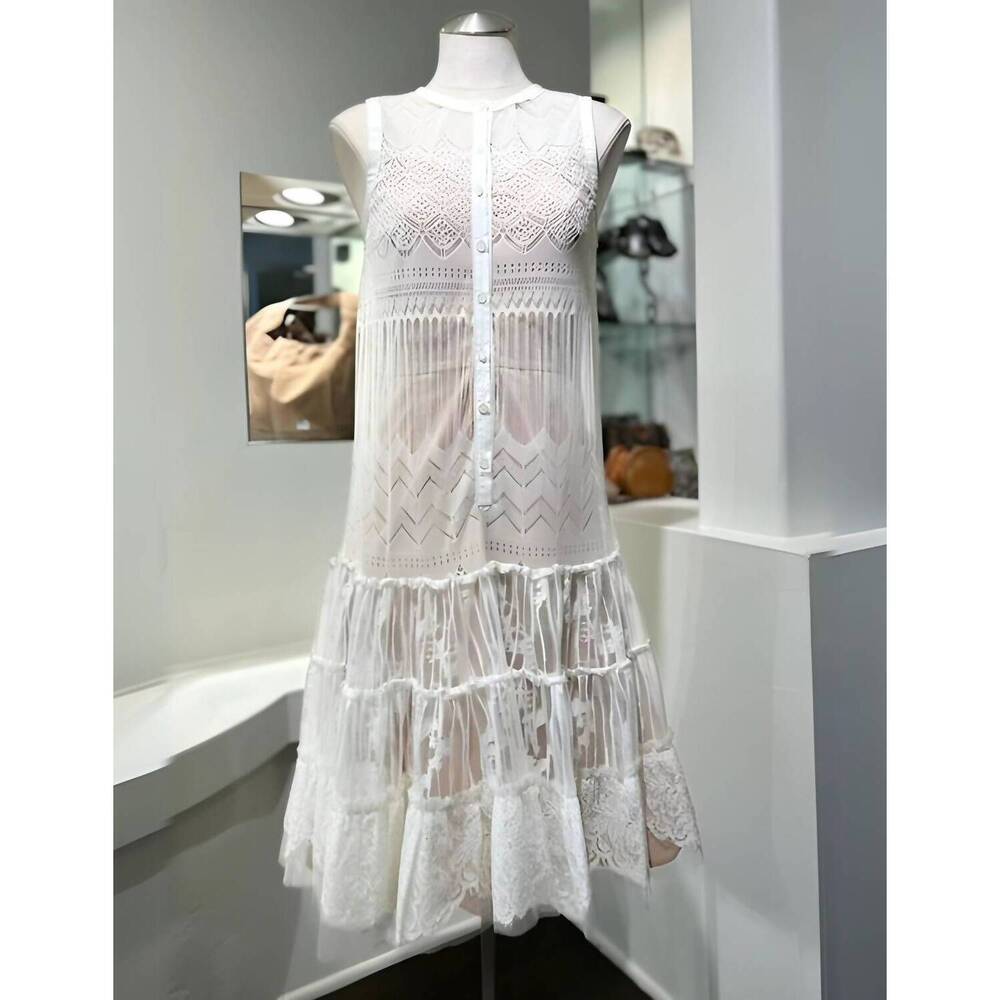 NEW BYRON LARS sleeveless button mini dress in creme